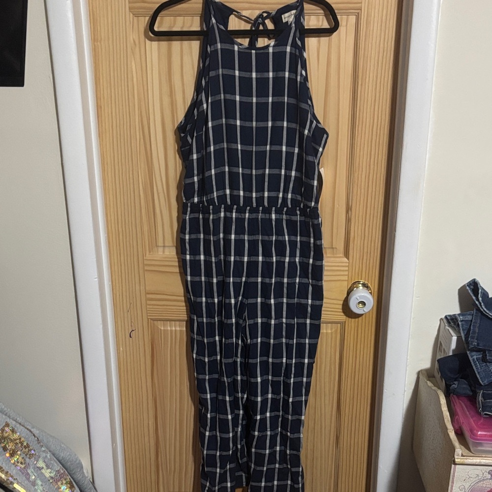 Maison Jules Navy Checkered Jumpsuit